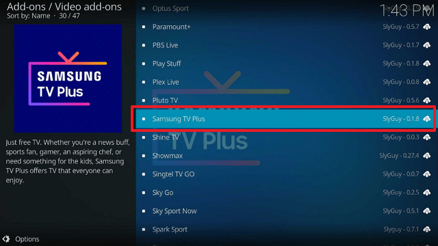 Samsung TV Plus Kodi Addon