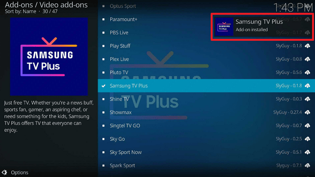 Samsung TV Plus Kodi Addon