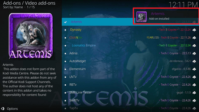 Artemis Kodi Addon