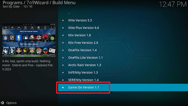 Game On Kodi Build