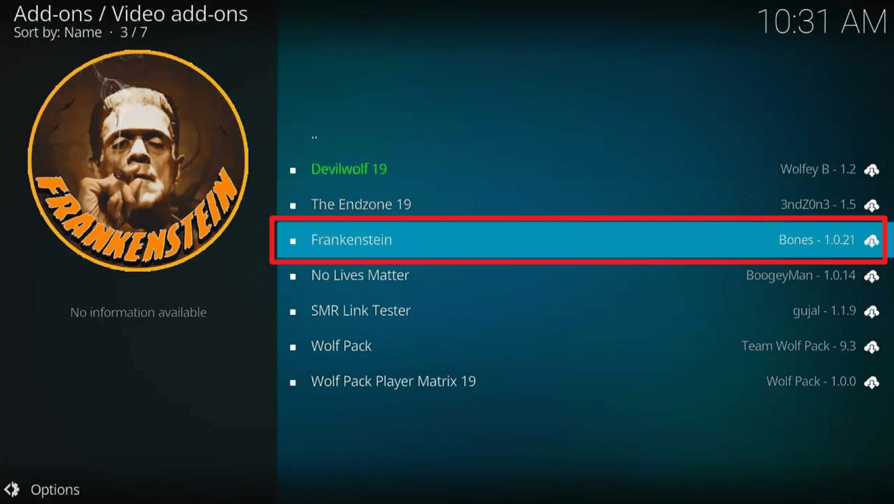 Frankenstein Kodi Addon on Firestick