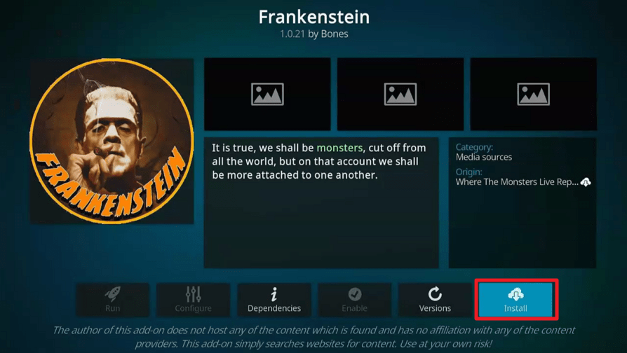 Frankenstein Kodi Addon on Firestick