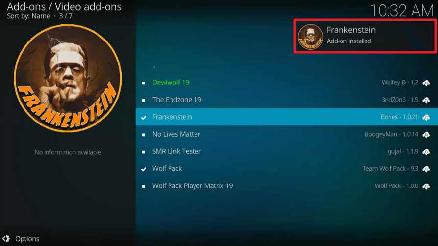 Frankenstein Kodi Addon on Firestick