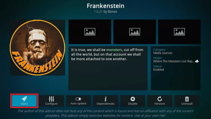 Frankenstein Kodi Addon on Firestick