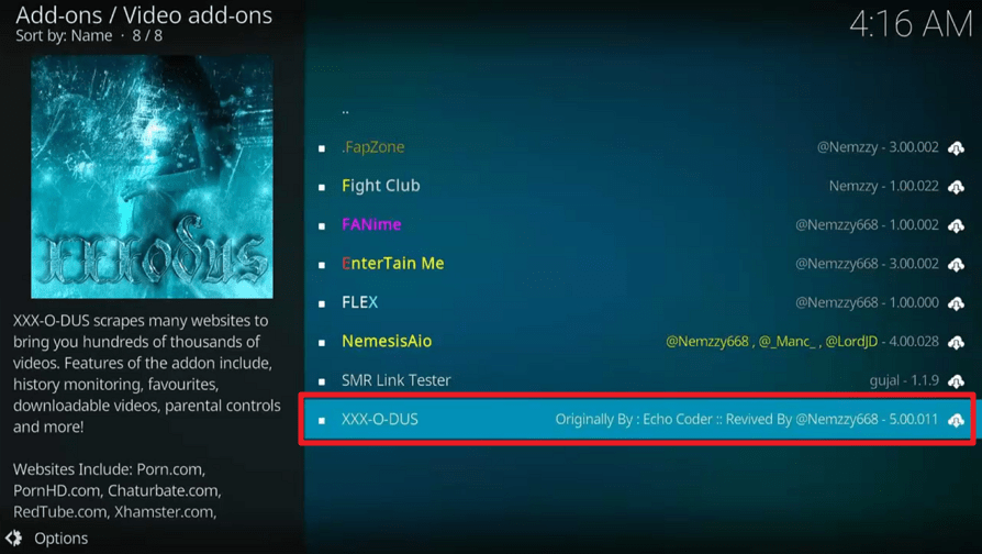 XXX-o-DUS Redux Kodi Addon on Firestick