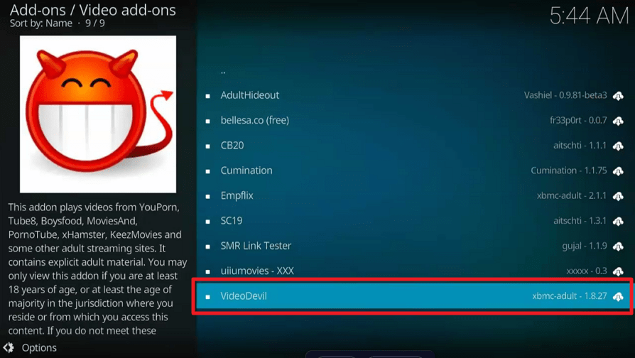 Video Devil Add-on on Firestick