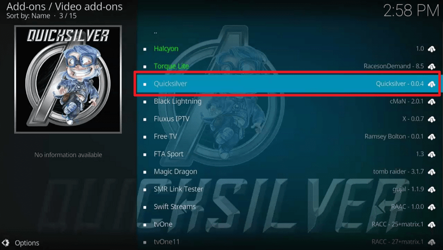 Quicksilver Kodi Addon on Firestick