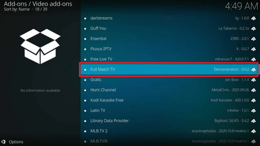 Full Match TV Kodi Addon