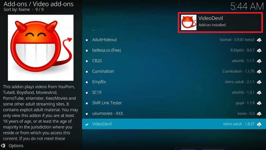 Video Devil Add-on on Firestick