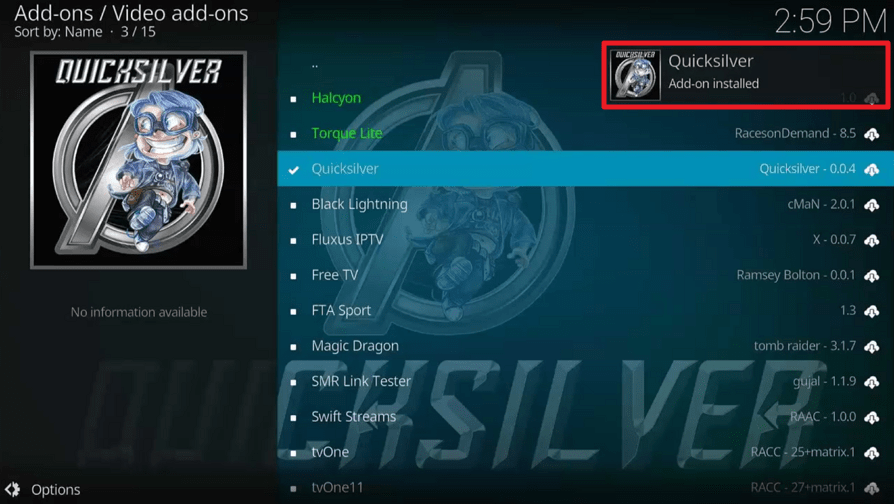 Quicksilver Kodi Addon on Firestick