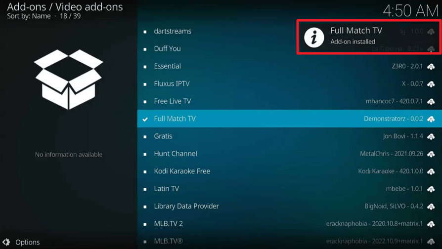 Full Match TV Kodi Addon