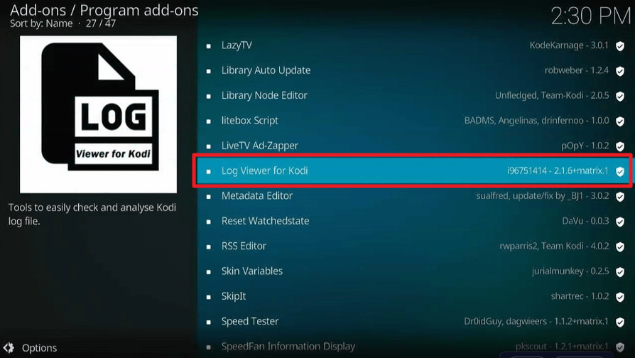 Install Log Viewer for Kodi