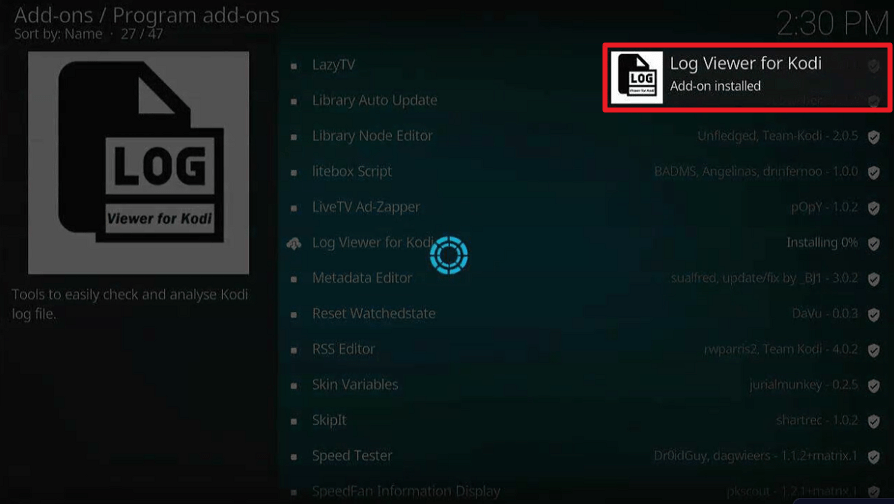 Install Log Viewer for Kodi
