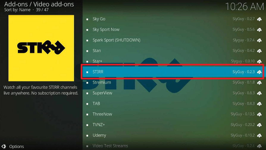 STIRR Kodi Addon