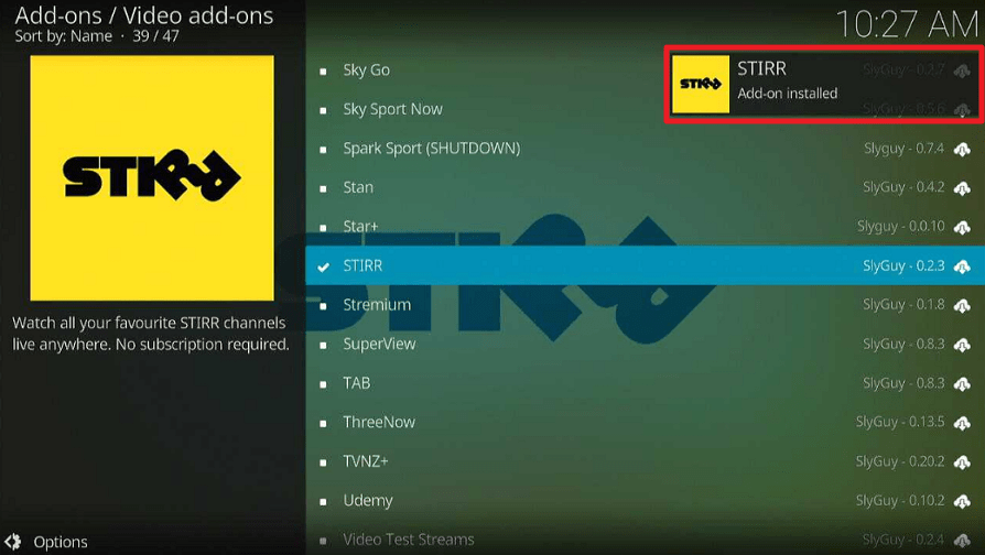 STIRR Kodi Addon