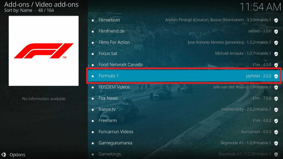 Formula 1 Kodi Addon