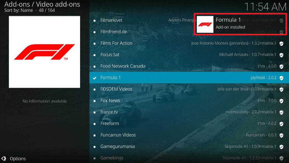 Formula 1 Kodi Addon