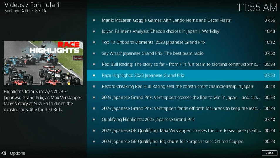 Formula 1 Kodi Addon